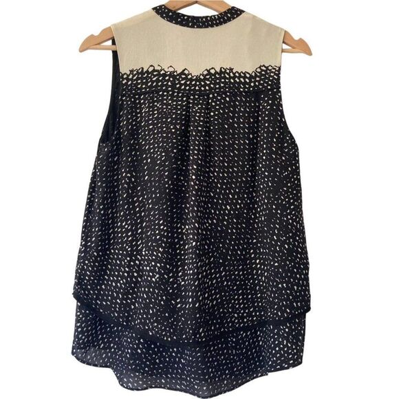 PROENZA SCHOULER 100% Silk Sleeveless Print Blouse Sz 2 Tie V-Neck Polka Dot Top - Picture 2 of 5